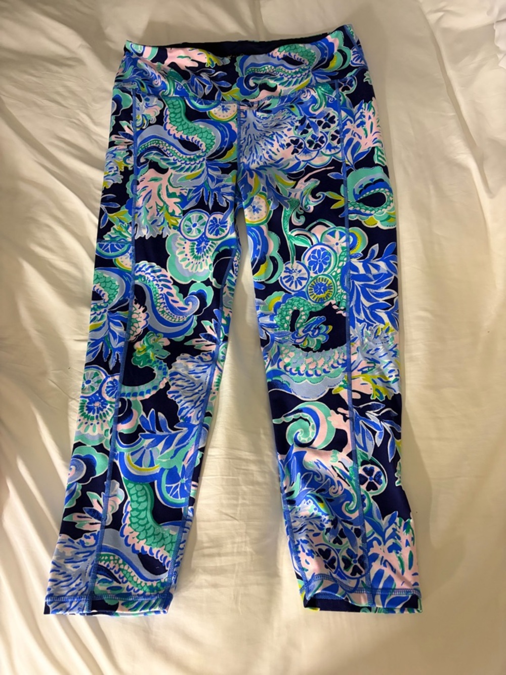 Lilly Pulitzer Navy & Teal Floral Cropped Leggings
